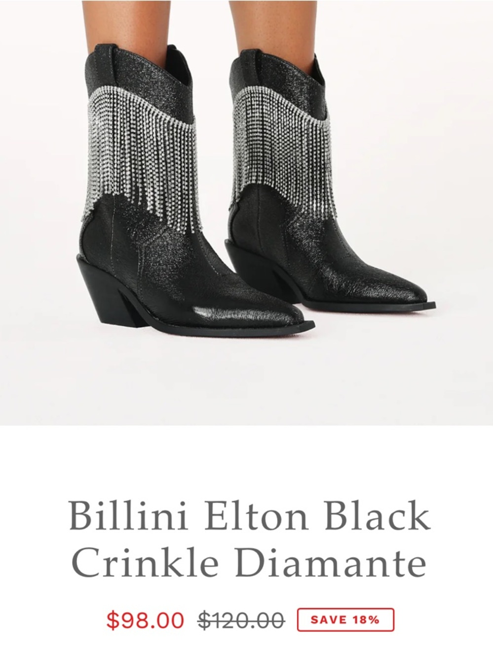Billini Black Diamante Fringe Western Heeled Boots